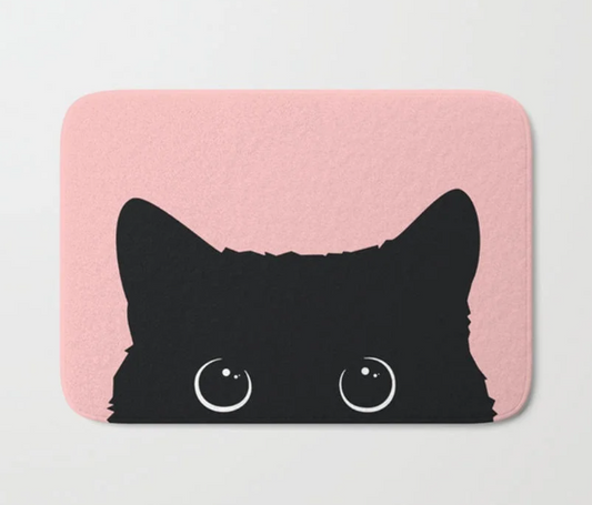 Black cat pink bath mat
