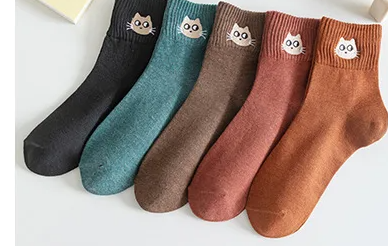 Cat embroidered socks